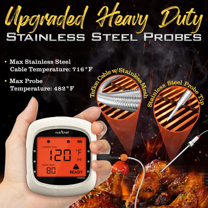 Bluetooth Meat Thermometer, 6 Probes, 400 Ft Range, LCD Display
