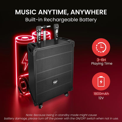 10" Portable Bluetooth Speaker System 600W Rechargeable Battery