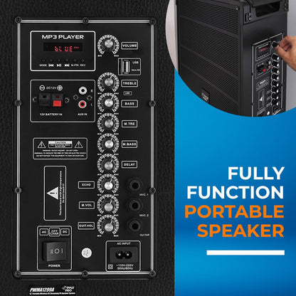 12" Portable Bluetooth Speaker System, Rechargeable, 800W, FM Radio