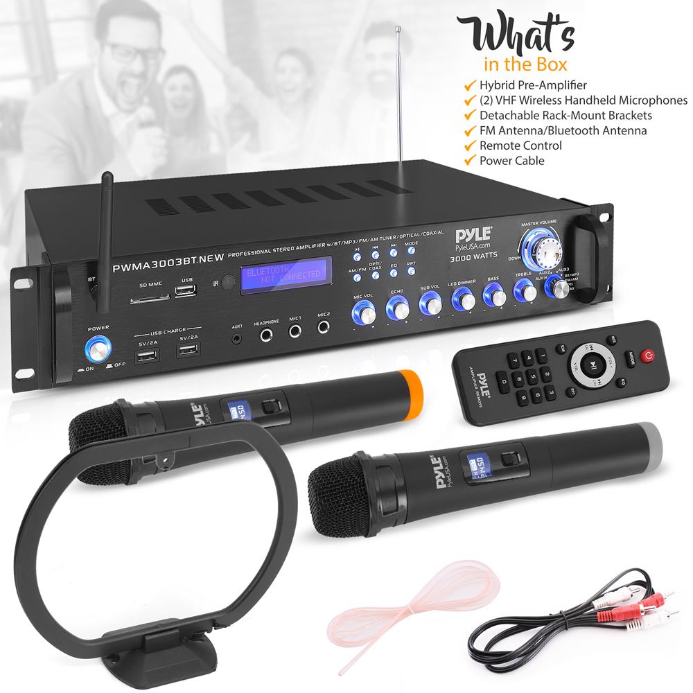 3000W Bluetooth Home Stereo Amplifier with Mics - Thumbnail 3