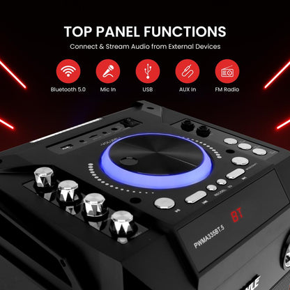Portable Bluetooth Karaoke Speaker System - Pa Loudspeaker With Flashing Dj Lights, Built-In Rechargeable Battery, Fm Radio, Mp3/Usb/Micro Sd