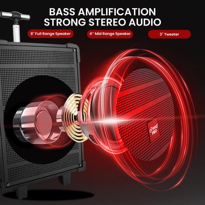 8" Portable Bluetooth Speaker - 350W Power, Rechargeable Battery, FM Radio