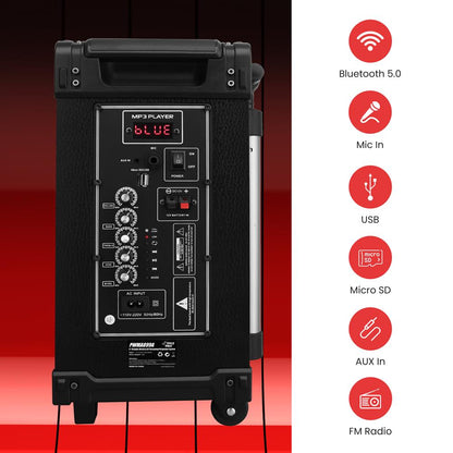 8" Portable Bluetooth Speaker - 350W Power, Rechargeable Battery, FM Radio