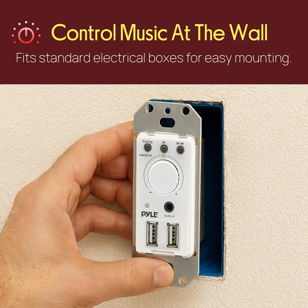 Bluetooth Wall Mount Receiver, Dual USB, AUX Input, Home Audio