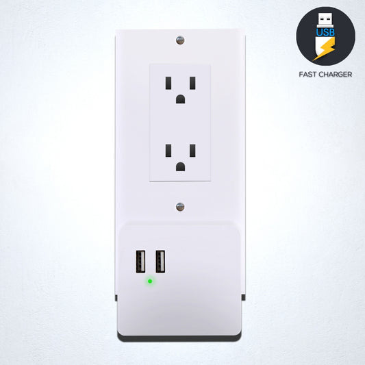 USB Wall Outlet Cover Plate, Fast Charge, Fireproof Plastic, White