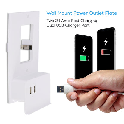 USB Wall Outlet Cover Plate, Fast Charge, Fireproof Plastic, White