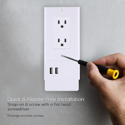 USB Wall Outlet Cover Plate, Fast Charge, Fireproof Plastic, White