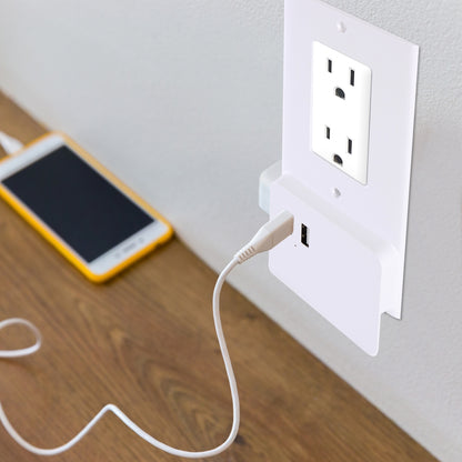 USB Wall Outlet Cover Plate, Fast Charge, Fireproof Plastic, White