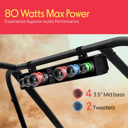 24” Powered ATV/UTV Soundbar System – Built-in Class D Stereo Power Amplifier with Wireless BT Streaming and LED Lights