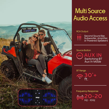 24” Powered ATV/UTV Soundbar System – Built-in Class D Stereo Power Amplifier with Wireless BT Streaming and LED Lights