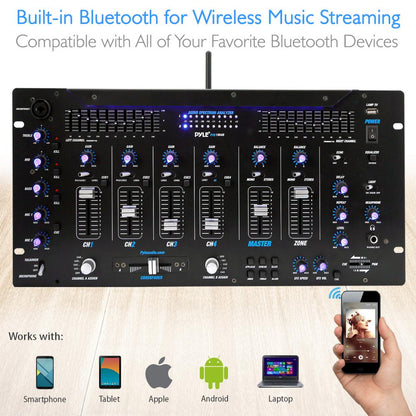 6-Ch Bluetooth Pro Audio Studio DJ Mixer, 19'' Rack Mount System, Digital Led