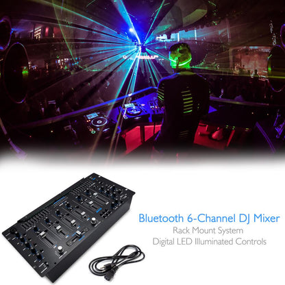 6-Ch Bluetooth Pro Audio Studio DJ Mixer, 19'' Rack Mount System, Digital Led