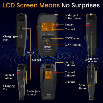 Wireless Guitar System - Clear Sound, 35m Range, Rechargeable Battery