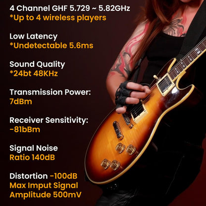 Wireless Guitar System - Clear Sound, 35m Range, Rechargeable Battery