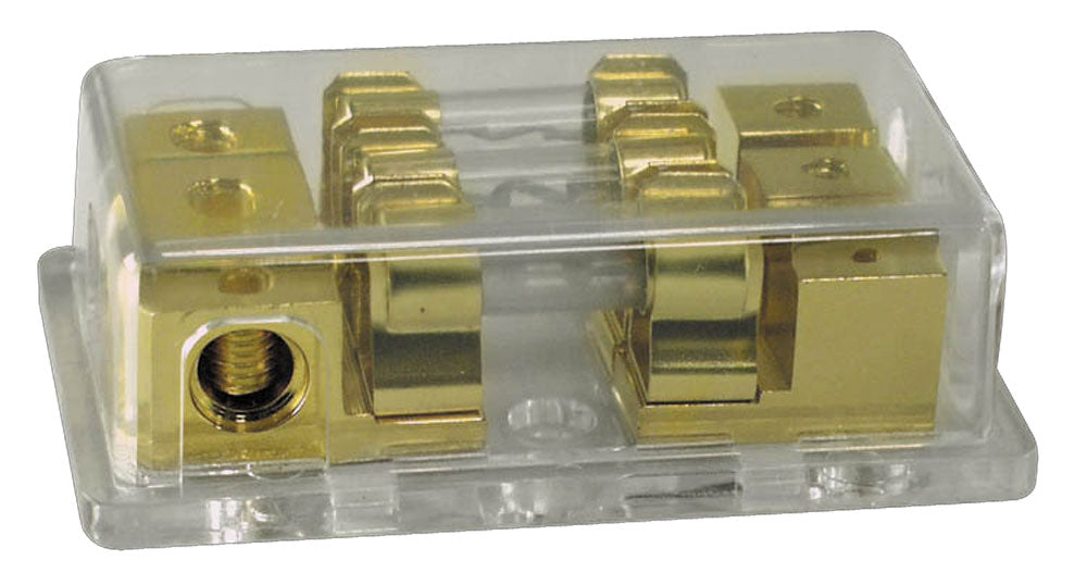 product image number 1 for Pyramid 3 Fuse Panel 4/8 Awg Gold Plated Plexi