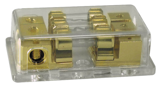product image number 1 for Pyramid 3 Fuse Panel 4/8 Awg Gold Plated Plexi