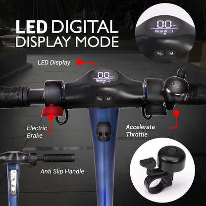 Folding Electric Scooter 15.5mph 15mi Range LED Display Aluminum