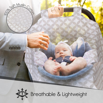 Baby Car Seat Cover Sun Protection Soft Muslin Cotton Universal Fit