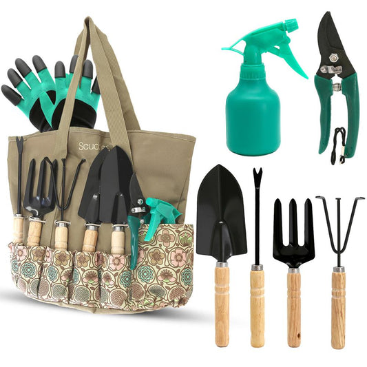 Gardening Tool Set, Heavy Duty Stainless Steel, Non-Slip Grip, Tote Bag
