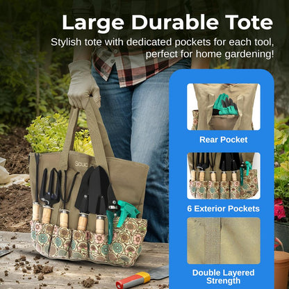 Gardening Tool Set, Heavy Duty Stainless Steel, Non-Slip Grip, Tote Bag