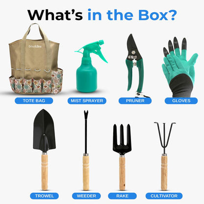 Gardening Tool Set, Heavy Duty Stainless Steel, Non-Slip Grip, Tote Bag