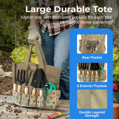 Gardening Tool Set for Women, Rust-Resistant Steel, Wooden Handles