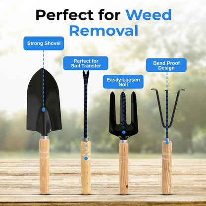 Gardening Tool Set for Women, Rust-Resistant Steel, Wooden Handles