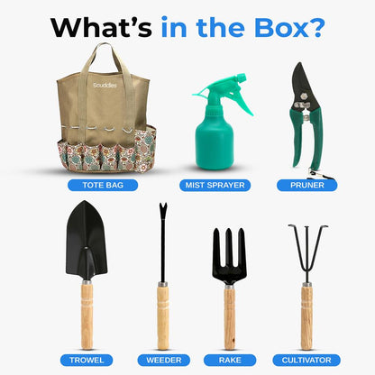 Gardening Tool Set for Women, Rust-Resistant Steel, Wooden Handles