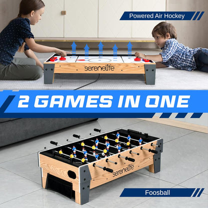 2-in-1 Air Hockey & Foosball Table, Space-Saving MDF, Fast Gameplay