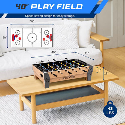 2-in-1 Air Hockey & Foosball Table, Space-Saving MDF, Fast Gameplay