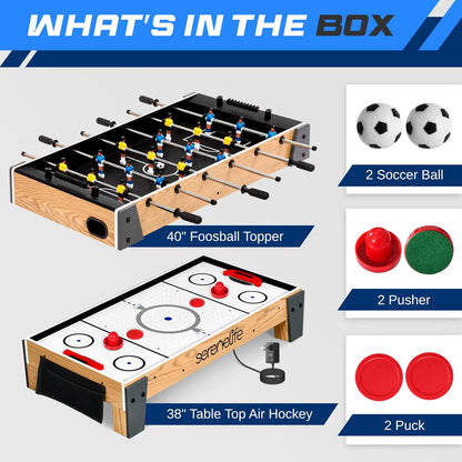 2-in-1 Air Hockey & Foosball Table, Space-Saving MDF, Fast Gameplay
