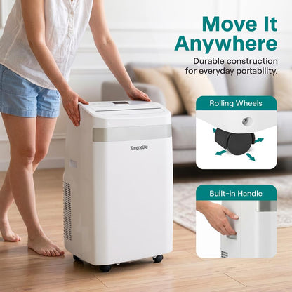 Serenelife Portable Air Conditioner And Heater With Wi-Fi Function - 12,000 Btu Cooling (Ashrae), Compact Unit With Dehumidifier & Fan Modes, Includes Window Mount Kit (White)