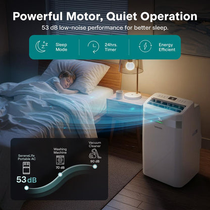 Serenelife Portable Air Conditioner And Heater With Wi-Fi Function - 12,000 Btu Cooling (Ashrae), Compact Unit With Dehumidifier & Fan Modes, Includes Window Mount Kit (White)