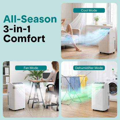 Serenelife Portable Air Conditioner With Wi-Fi Function -  9500 Btu Cooling (Ashrae), Compact Unit With Dehumidifier & Fan Modes, Includes Window Mount Kit (White)