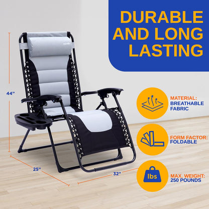 Zero Gravity Lounge Chair - Ultimate Comfort - Steel & Textilene - Gray