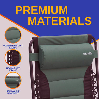 Zero Gravity Lounge Chair - Ultimate Comfort - Steel & Textilene - Green