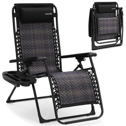 Zero Gravity Chair Set, Ultimate Comfort, Rattan Wicker, Brown
