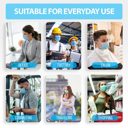 1000pcs 3-Ply Disposable Face Masks, Breathable Non-Woven, Blue