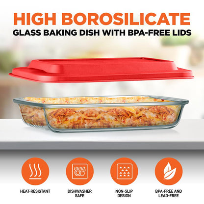 8-Piece Glass Baking Dish Set - Oven Safe, Borosilicate, Red