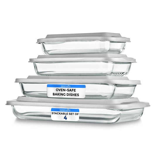 8-Piece Glass Baking Dish Set - Oven Safe, Borosilicate, White