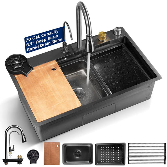 Stainless Steel Kitchen Sink, Durable & Soundproof, Nano Coating, Gun Black