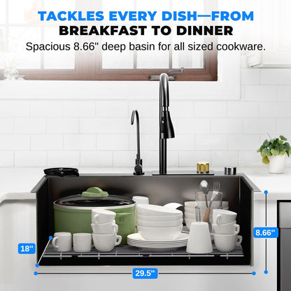 Stainless Steel Kitchen Sink, Durable & Soundproof, Nano Coating, Gun Black