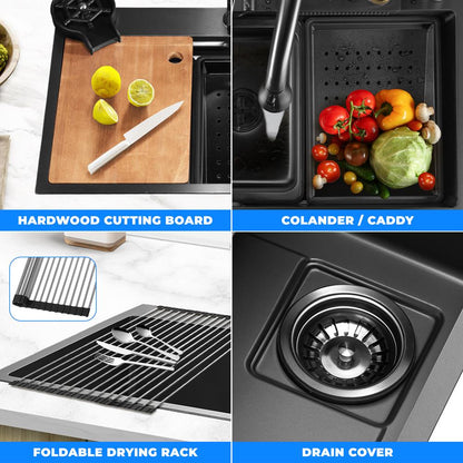 Stainless Steel Kitchen Sink, Durable & Soundproof, Nano Coating, Gun Black