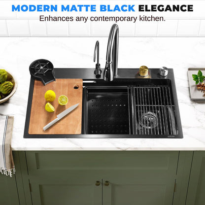 Stainless Steel Kitchen Sink, Durable & Soundproof, Nano Coating, Gun Black
