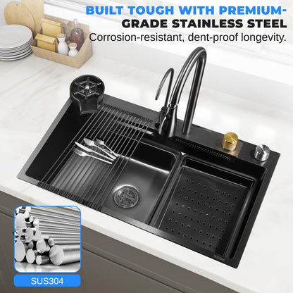 Stainless Steel Kitchen Sink, Durable & Soundproof, Nano Coating, Gun Black