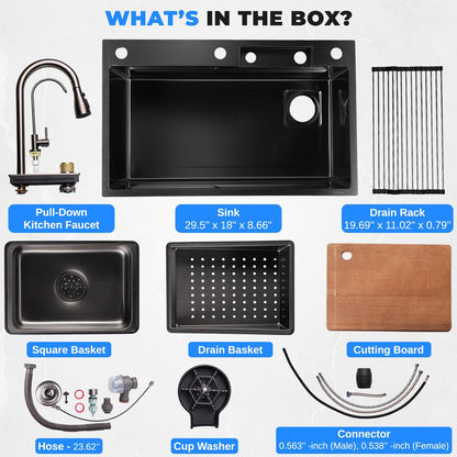 Stainless Steel Kitchen Sink, Durable & Soundproof, Nano Coating, Gun Black