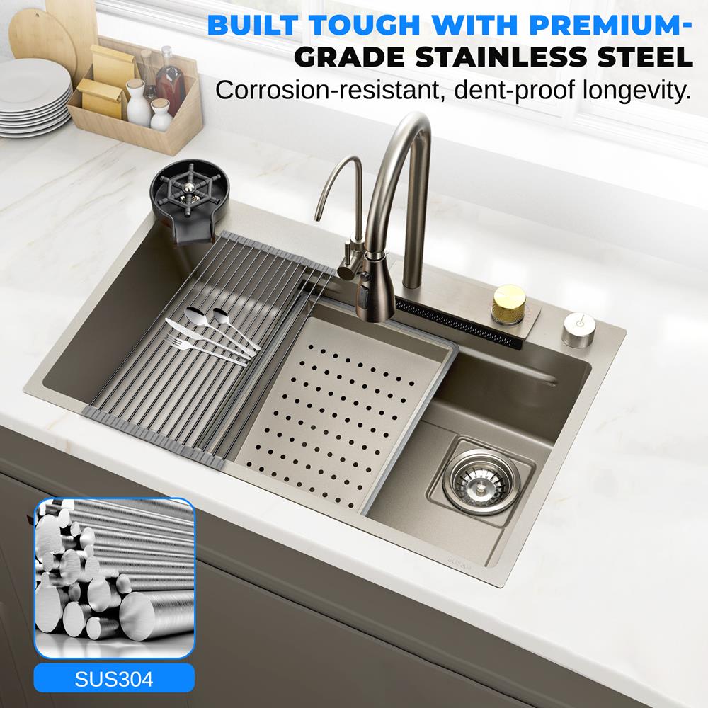 Stainless Steel Kitchen Sink, Durable & Corrosion-Resistant, Gun