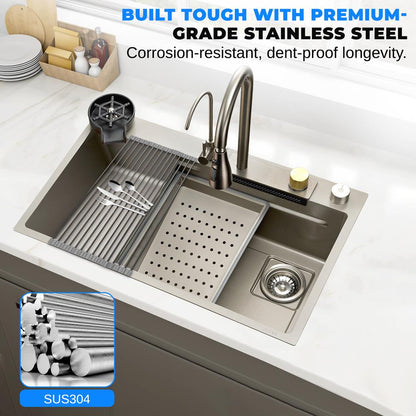 Stainless Steel Kitchen Sink, Durable & Corrosion-Resistant, Gun Gray