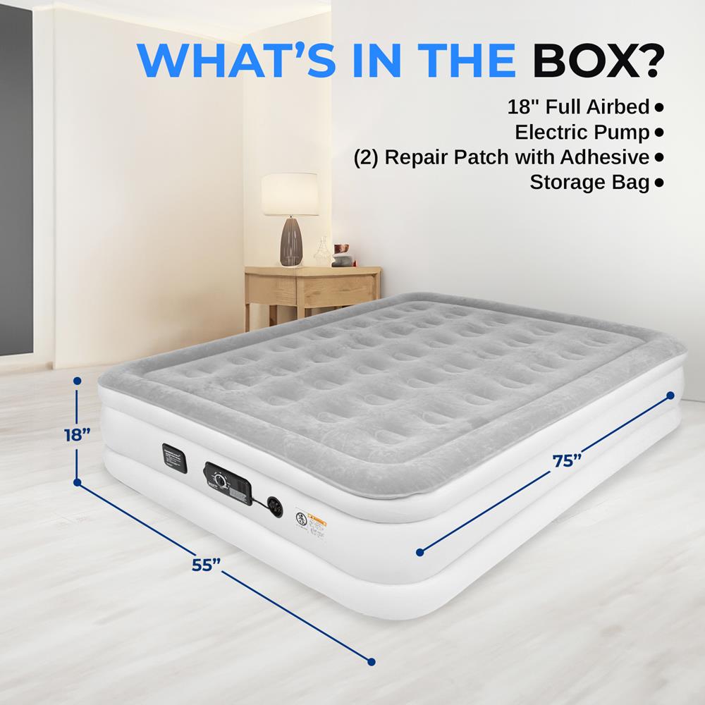 Full Air Mattress, Strong Support, Built-In Pump, 18" Raised Design - Thumbnail 2