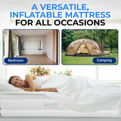 Twin Air Mattress, ComfortCoil Tech, Built-in Pump, Gray, 18" Raised